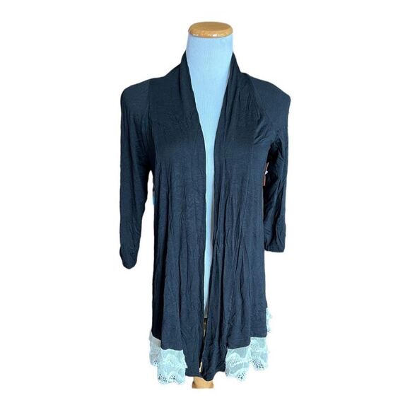 NWT Womens New Directions Lace Eyelet Hem Open Poncho Kimono Cardigan Coverup M - Picture 1 of 1